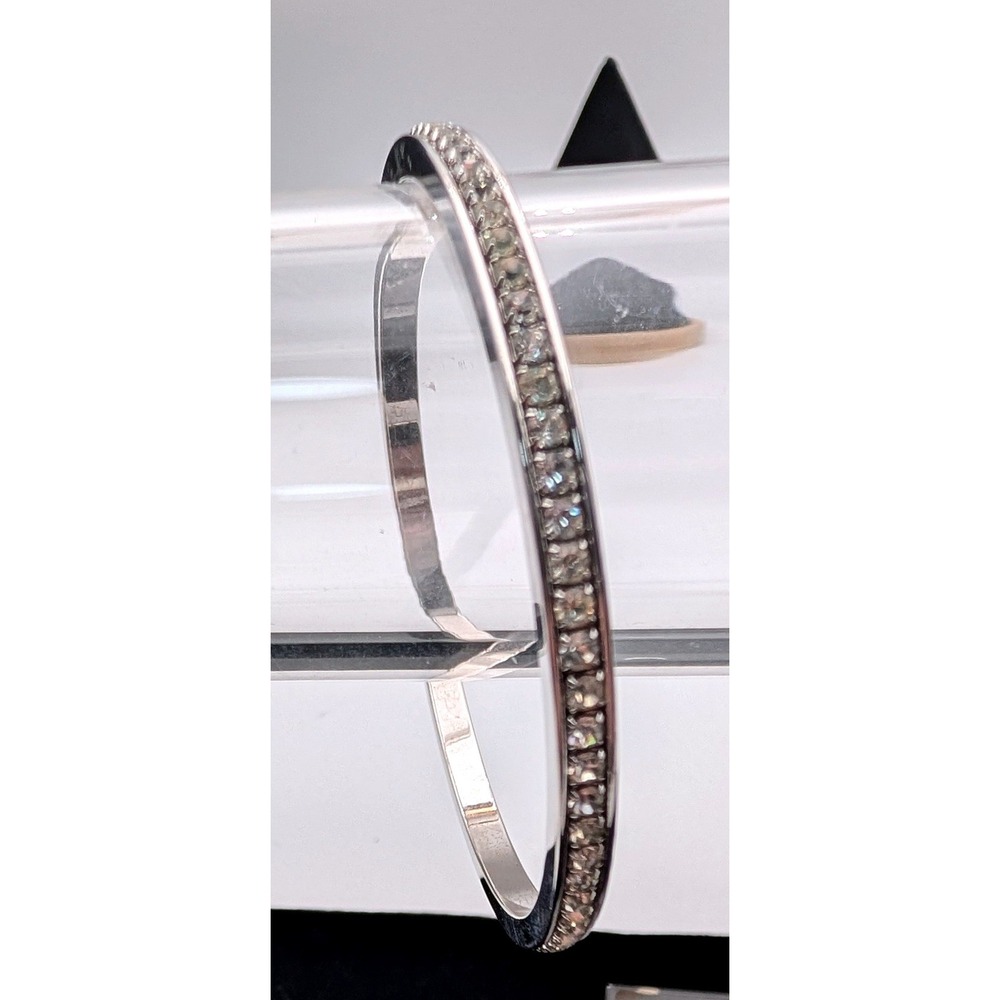 Silver Tone Pavé Crystal Bangle Bracelet Minimalist Stackable Round 2.5 Inch